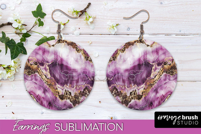Marble Texture Round Earring Sublimation, Abstract Earrings Sublimation OrangeBrushStudio 