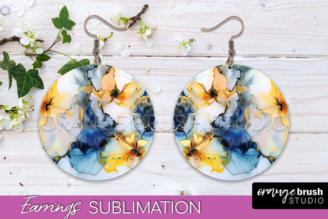 Marble Texture Round Earring Sublimation, Abstract Earrings Sublimation OrangeBrushStudio 