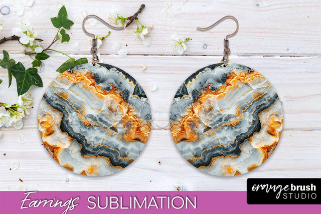 Marble Texture Round Earring Sublimation, Abstract Earrings Sublimation OrangeBrushStudio 