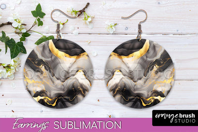 Marble Texture Round Earring Sublimation, Abstract Earrings Sublimation OrangeBrushStudio 
