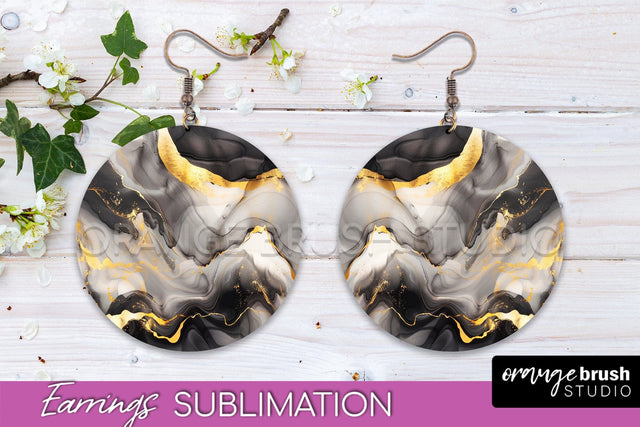 Marble Texture Round Earring Sublimation, Abstract Earrings Sublimation OrangeBrushStudio 