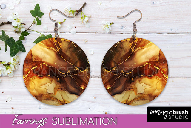 Marble Texture Round Earring Sublimation, Abstract Earrings Sublimation OrangeBrushStudio 