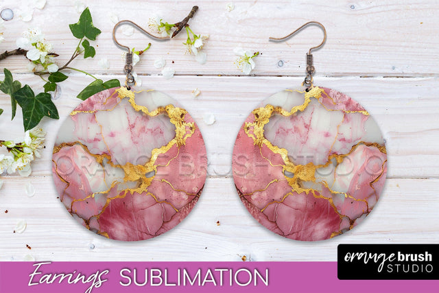 Marble Texture Round Earring Sublimation, Abstract Earrings Sublimation OrangeBrushStudio 