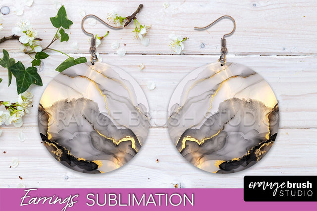 Marble Texture Round Earring Sublimation, Abstract Earrings Sublimation OrangeBrushStudio 