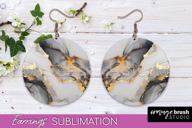 Marble Texture Round Earring Sublimation, Abstract Earrings Sublimation OrangeBrushStudio 