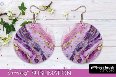 Marble Texture Round Earring Sublimation, Abstract Earrings Sublimation OrangeBrushStudio 