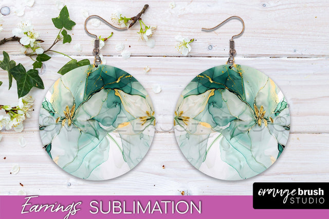 Marble Texture Round Earring Sublimation, Abstract Earrings Sublimation OrangeBrushStudio 