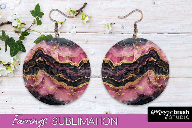 Marble Texture Round Earring Sublimation, Abstract Earrings Sublimation OrangeBrushStudio 