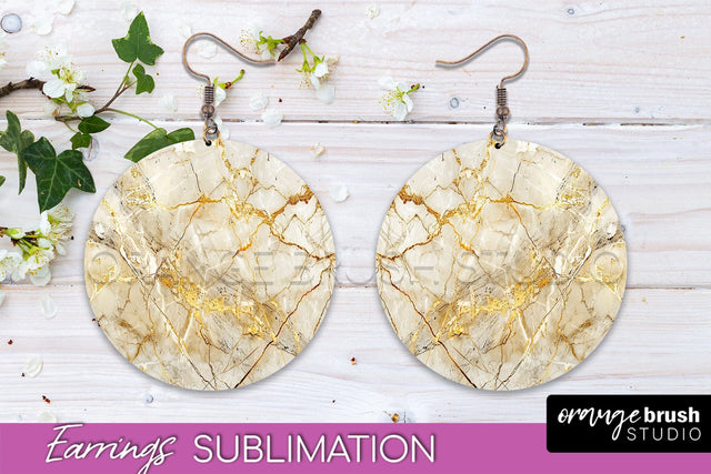 Marble Texture Round Earring Sublimation, Abstract Earrings Sublimation OrangeBrushStudio 