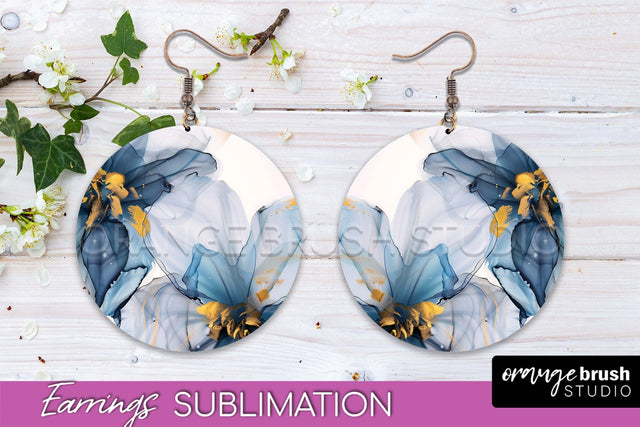 Marble Texture Round Earring Sublimation, Abstract Earrings Sublimation OrangeBrushStudio 