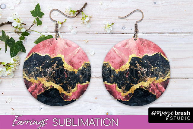 Marble Texture Round Earring Sublimation, Abstract Earrings Sublimation OrangeBrushStudio 
