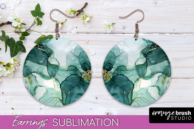 Marble Texture Round Earring Sublimation, Abstract Earrings Sublimation OrangeBrushStudio 