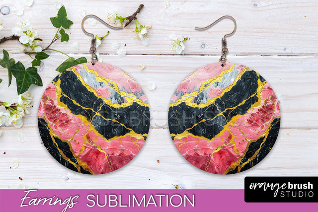 Marble Texture Round Earring Sublimation, Abstract Earrings Sublimation OrangeBrushStudio 