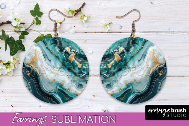 Marble Texture Round Earring Sublimation, Abstract Earrings Sublimation OrangeBrushStudio 