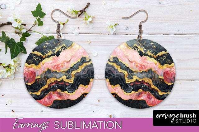 Marble Texture Round Earring Sublimation, Abstract Earrings Sublimation OrangeBrushStudio 
