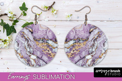 Marble Texture Round Earring Sublimation, Abstract Earrings Sublimation OrangeBrushStudio 
