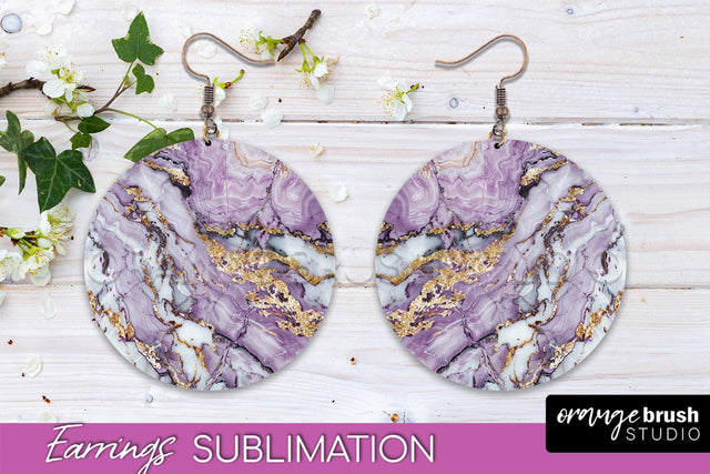 Marble Texture Round Earring Sublimation, Abstract Earrings Sublimation OrangeBrushStudio 