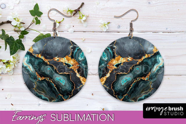 Marble Texture Round Earring Sublimation, Abstract Earrings Sublimation OrangeBrushStudio 