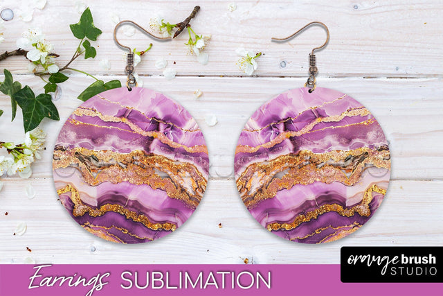 Marble Texture Round Earring Sublimation, Abstract Earrings Sublimation OrangeBrushStudio 