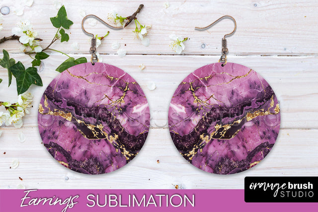 Marble Texture Round Earring Sublimation, Abstract Earrings Sublimation OrangeBrushStudio 