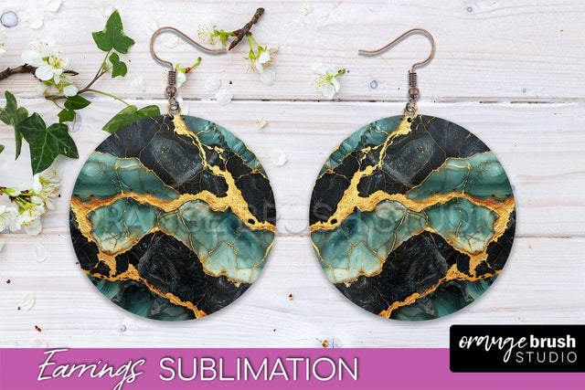 Marble Texture Round Earring Sublimation, Abstract Earrings Sublimation OrangeBrushStudio 