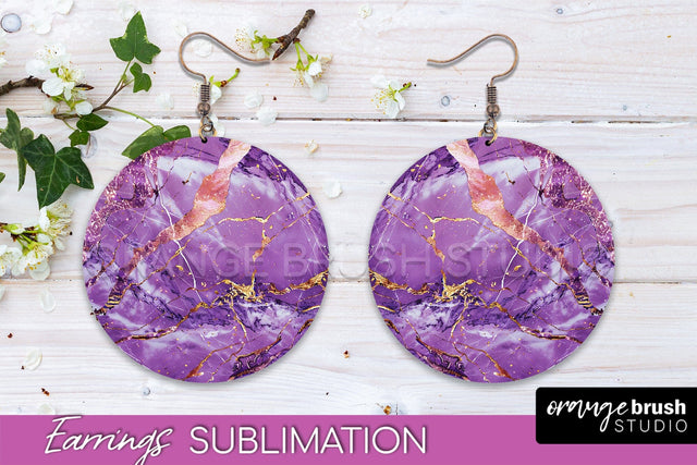 Marble Texture Round Earring Sublimation, Abstract Earrings Sublimation OrangeBrushStudio 