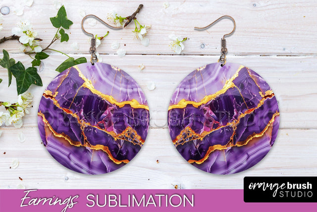 Marble Texture Round Earring Sublimation, Abstract Earrings Sublimation OrangeBrushStudio 
