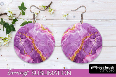 Marble Texture Round Earring Sublimation, Abstract Earrings Sublimation OrangeBrushStudio 