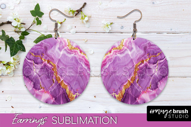 Marble Texture Round Earring Sublimation, Abstract Earrings Sublimation OrangeBrushStudio 