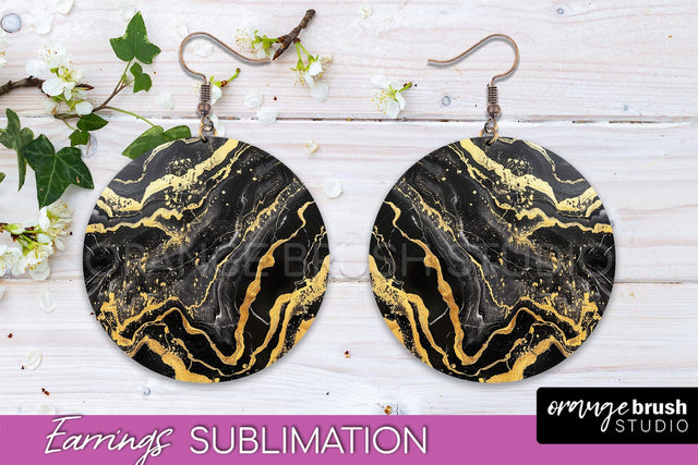 Marble Texture Round Earring Sublimation, Abstract Earrings Sublimation OrangeBrushStudio 