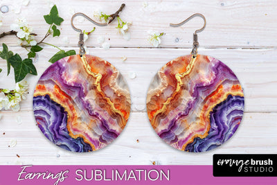 Marble Texture Round Earring Sublimation, Abstract Earrings Sublimation OrangeBrushStudio 