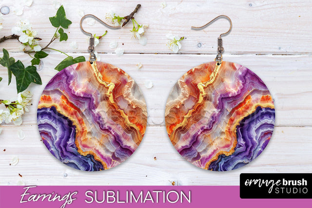 Marble Texture Round Earring Sublimation, Abstract Earrings Sublimation OrangeBrushStudio 