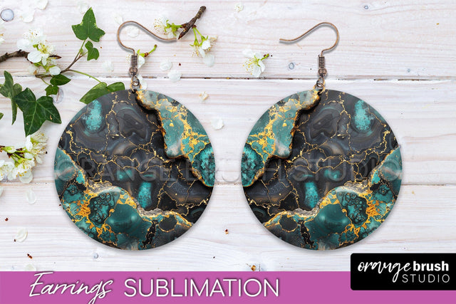 Marble Texture Round Earring Sublimation, Abstract Earrings Sublimation OrangeBrushStudio 