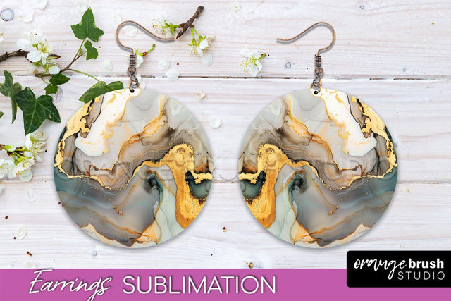 Marble Texture Round Earring Sublimation, Abstract Earrings Sublimation OrangeBrushStudio 