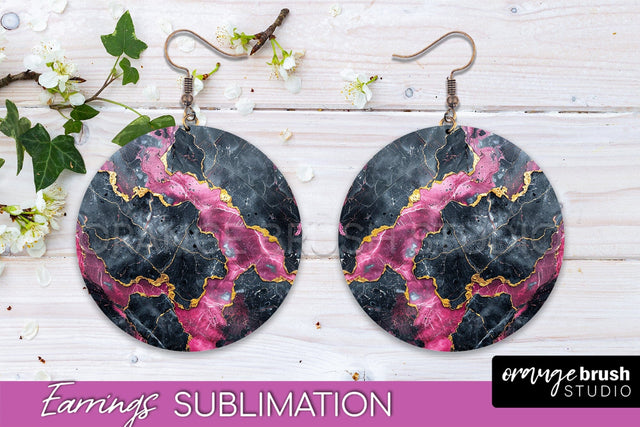 Marble Texture Round Earring Sublimation, Abstract Earrings Sublimation OrangeBrushStudio 