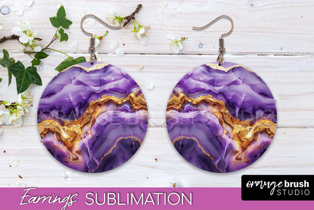 Marble Texture Round Earring Sublimation, Abstract Earrings Sublimation OrangeBrushStudio 