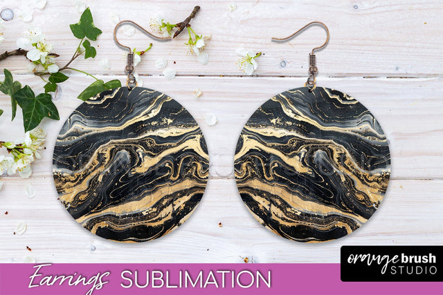 Marble Texture Round Earring Sublimation, Abstract Earrings Sublimation OrangeBrushStudio 