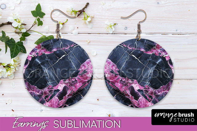 Marble Texture Round Earring Sublimation, Abstract Earrings Sublimation OrangeBrushStudio 