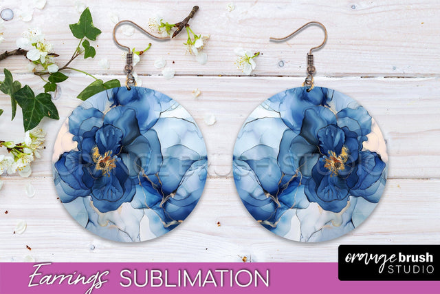 Marble Texture Round Earring Sublimation, Abstract Earrings Sublimation OrangeBrushStudio 