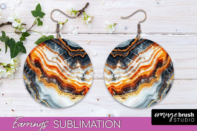 Marble Texture Round Earring Sublimation, Abstract Earrings Sublimation OrangeBrushStudio 