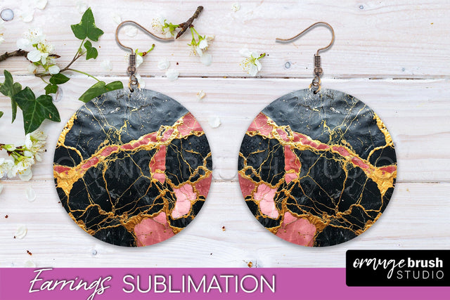 Marble Texture Round Earring Sublimation, Abstract Earrings Sublimation OrangeBrushStudio 