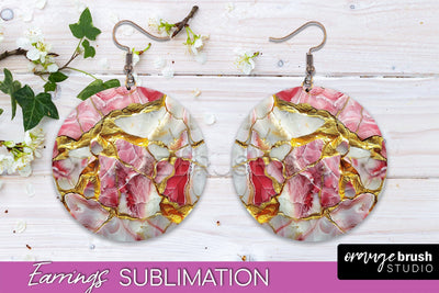 Marble Texture Round Earring Sublimation, Abstract Earrings Sublimation OrangeBrushStudio 