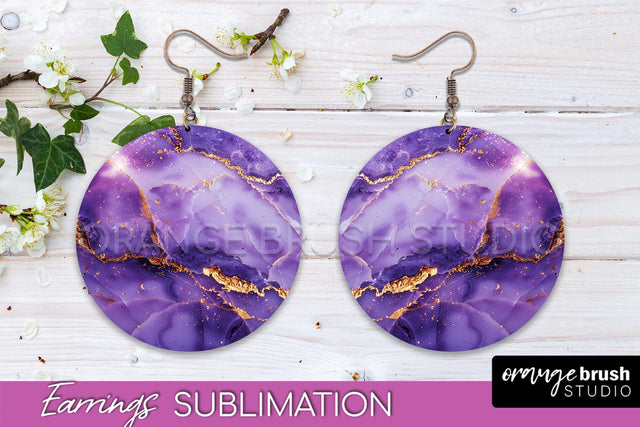 Marble Texture Round Earring Sublimation, Abstract Earrings Sublimation OrangeBrushStudio 