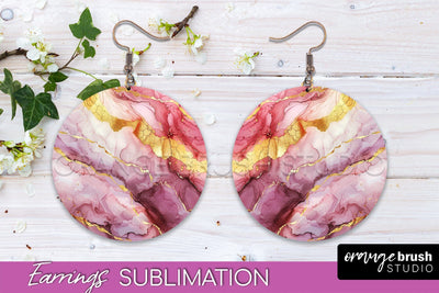 Marble Texture Round Earring Sublimation, Abstract Earrings Sublimation OrangeBrushStudio 