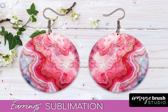 Marble Texture Round Earring Sublimation, Abstract Earrings Sublimation OrangeBrushStudio 