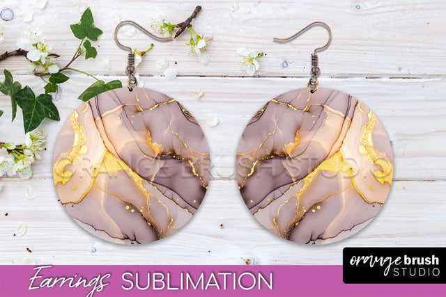 Marble Texture Round Earring Sublimation, Abstract Earrings Sublimation OrangeBrushStudio 
