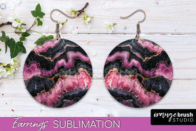 Marble Texture Round Earring Sublimation, Abstract Earrings Sublimation OrangeBrushStudio 