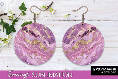 Marble Texture Round Earring Sublimation, Abstract Earrings Sublimation OrangeBrushStudio 