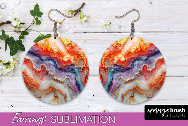Marble Texture Round Earring Sublimation, Abstract Earrings Sublimation OrangeBrushStudio 