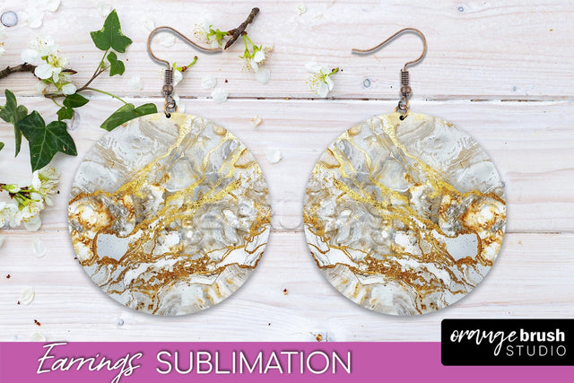 Marble Texture Round Earring Sublimation, Abstract Earrings Sublimation OrangeBrushStudio 